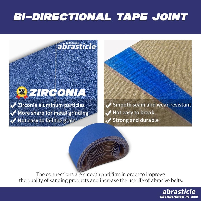 abrasticle 3"" x 21"" Zirconia Sanding Belts for Metal, 3 x 21 Inch Zirconia Metal Grinding Sand Paper, 16 PCS 4 Each of 60/80/120/240 Assorted Grits - Image 3